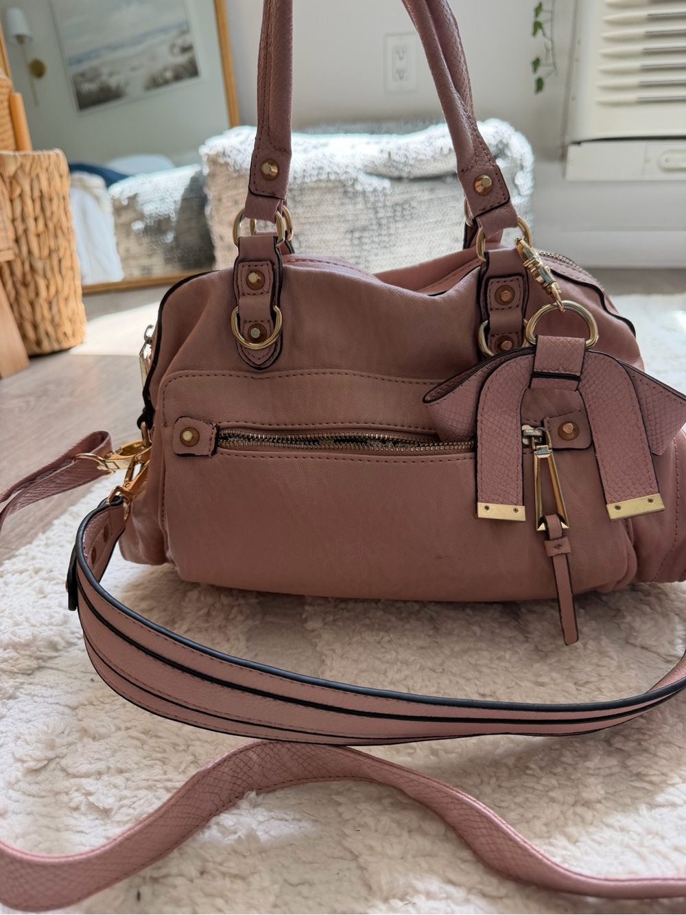 Jessica Simpson Mauve Pink Shoulder Satchel with Gold Hardware